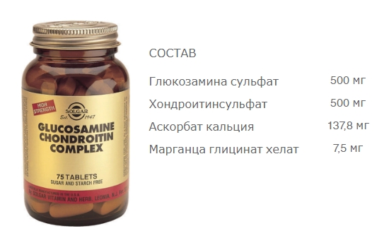 Состав комплекса Хондроитин глюкозамин от Солар