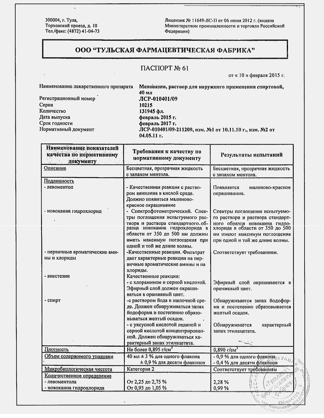 Паспорт лекарства Меновазин Паспорт лекарства Меновазин