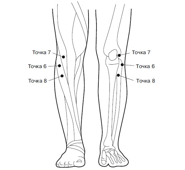 Точки шиацу в области коленей Точки шиацу в области коленей