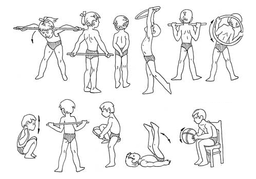 Упражнения с палкой, кругом и мячом для детей Упражнения с палкой, кругом и мячом для детей